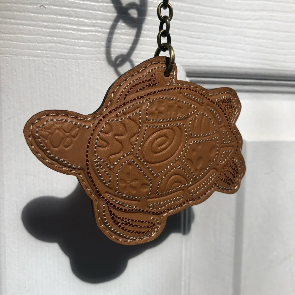 Patricia Nash Turtle Leather Embossed Keychain Leather Brown Bag Charm Holder